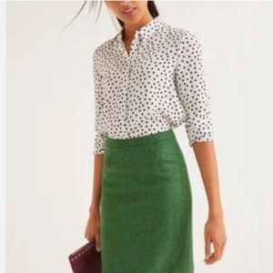 Boden “The Silk Shirt”- White and Black Polka Dot Button Up